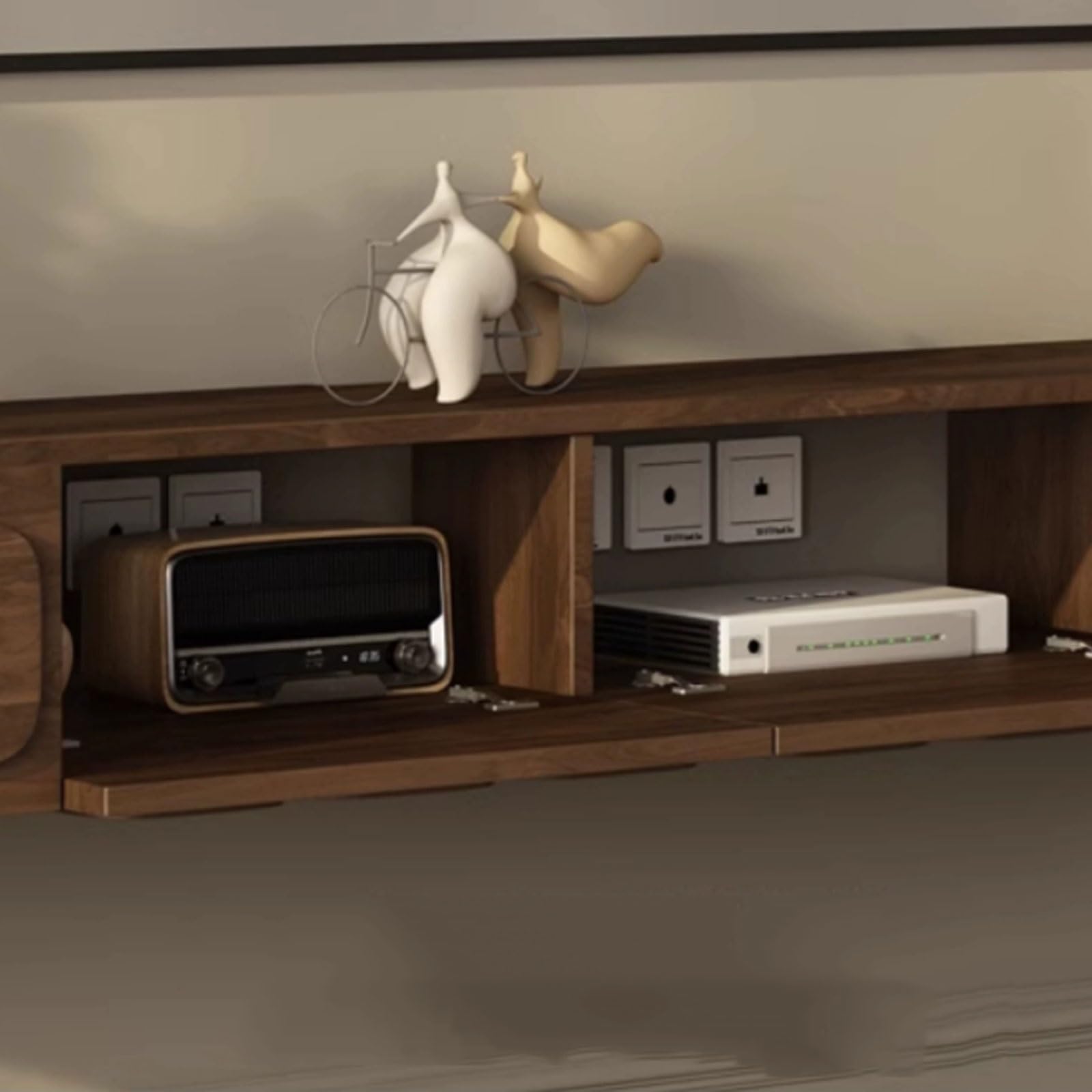 Moderner, schwimmender TV-Ständer mit Medien-Aufbewahrungsschränken und Schubladen, Wandhalterung, Entertainment-Center für Wohnzimmer oder Schlafzimmer, TV-Konsole aus schwarzem Holz