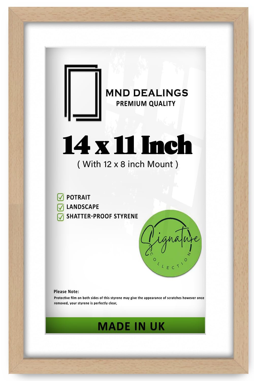 MND Dealings | MDF Minimalist Home Frame (35.56 x 27.94 cm) With (12 x 8 Inch) White Mount Hanging Décor | 11 x 14 Poster, Award, Diploma, Decorative Frame [ Beech ]