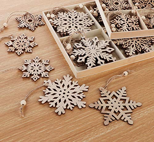 24Pcs Wooden Snowflakes Ornaments 4'' Christmas Tree Hanging Decorations Rustic Ornament Wood Crafts #TOP6