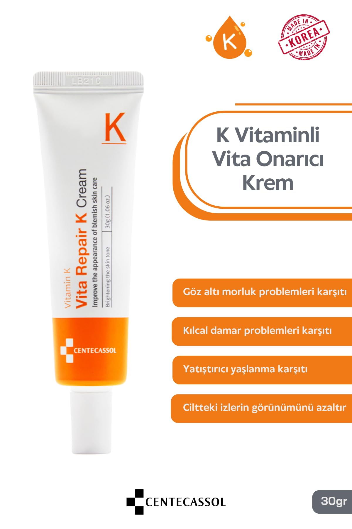 K Vitaminli Krem - Cilt ve Göz Altı Morlukları ile Kılcal Damar Problemleri İçin Krem