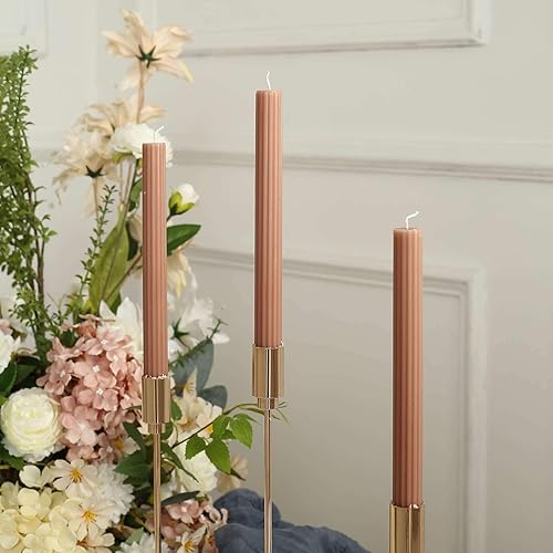 Efavormart - Paquete de 5 velas cónicas de mecha acanalada sin perfume de 9 pulgadas, color beige, velas altas de cera con cinta