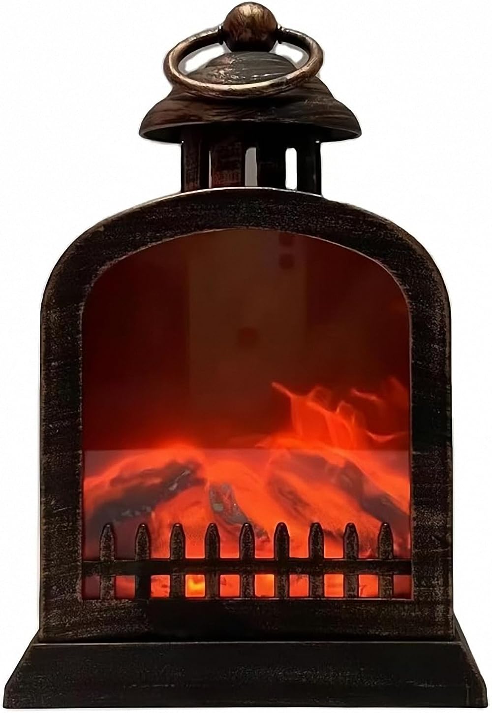 Small Cozy Fireplace Lantern Traditional Realistic Log Wood Burning Flame Effect Ligh LED Charcoal Style Table LampFor Indoor & Outdoor Use — image 1