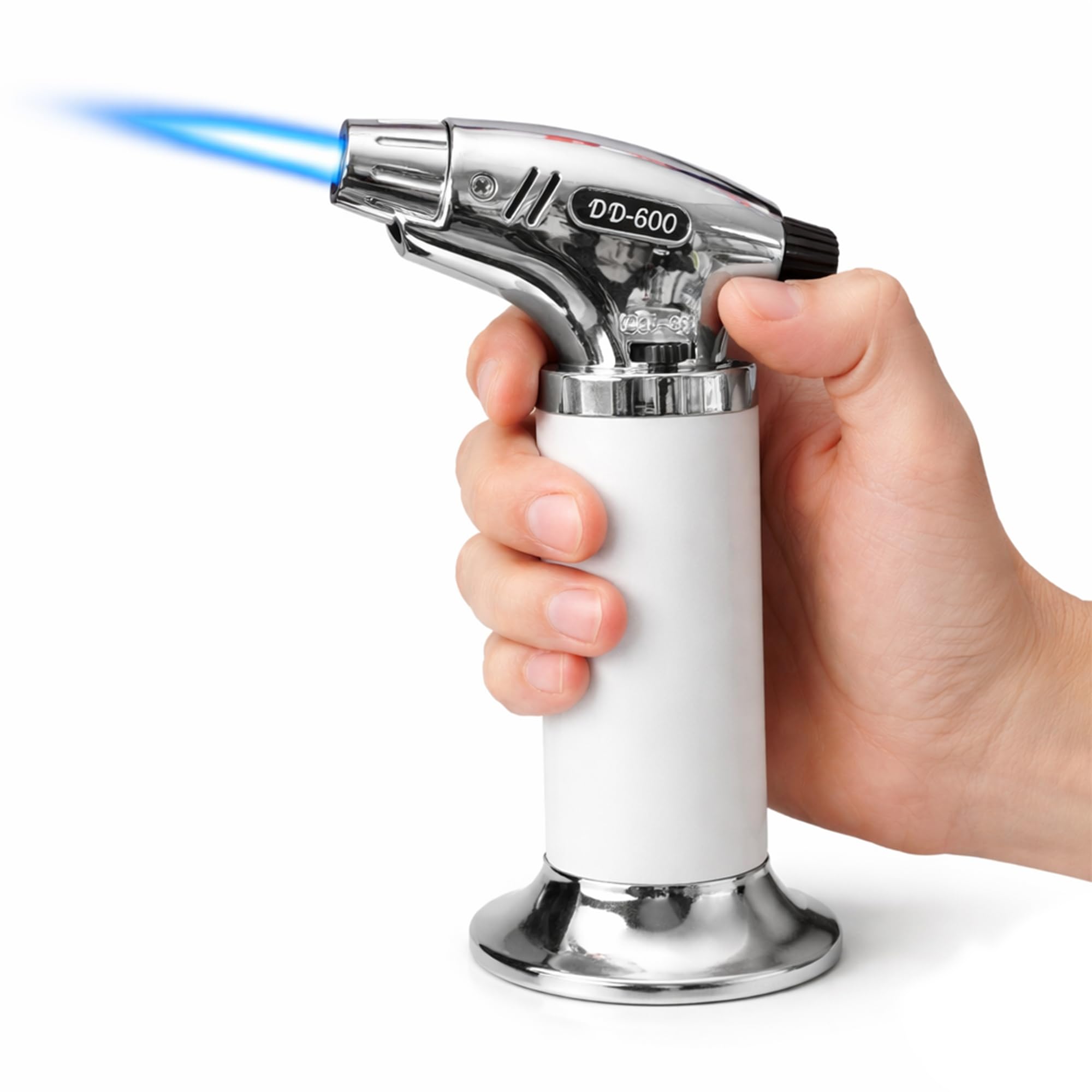 Bmlimited Chrome White Bml Kitchen Blow Torch Refillable Cooking Torch Adjustable Flame Culinary Torch With Safety Lock Ergonomic Grip For Creme Brulee Bbq Baking Searing Diy (Gas Not Included)