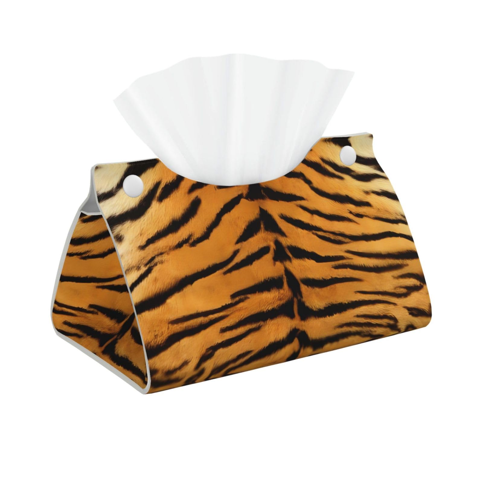 Tiger Skin Print Long Tissue Box Cover Holder Foldable Leather Organizer for Vanity, Nightstand, Desk & Bathroom