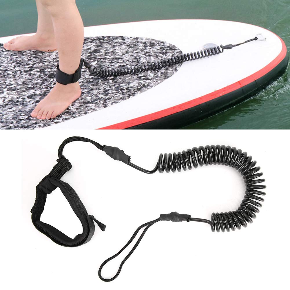 equlup Surfing Board Leash, TPU Elastic Water Sports Foot Rope Surfing Paddle Board Ankle Spring Traction Leg Strap for Bodyboard, Paddleboard, Black