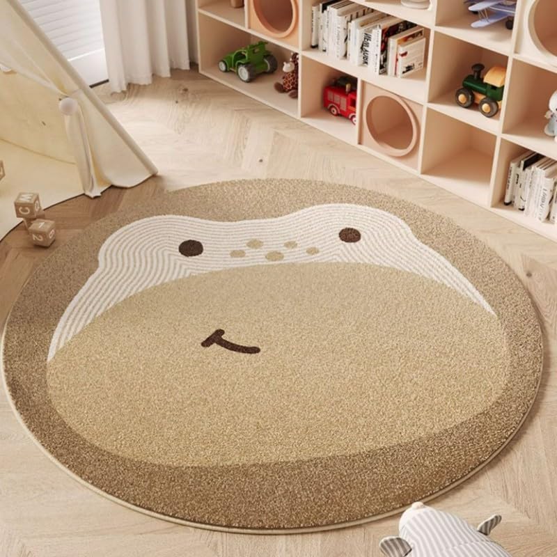 Poowe Cute Animals Kids Room Rug,47.2" Round Washable Area Rugs Nursery Rug for Baby Boys Girls Play Mat Floor Carpet Non Slip Soft Rugs for Living