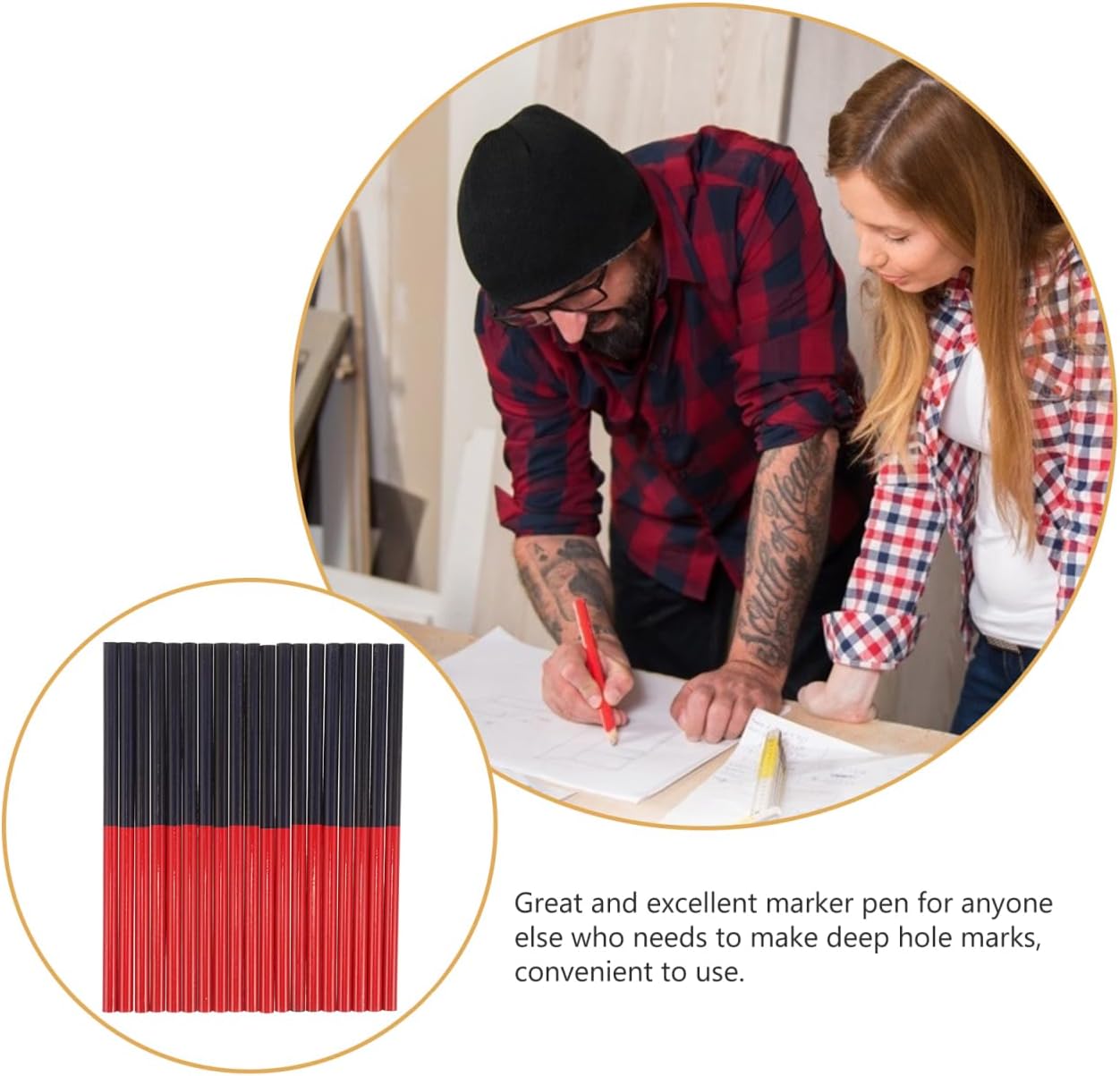 jojofuny 50 Pcs Double-Ended Red Blue Colored Pencils Hexagonal Wooden Carpenter Pencils 6.88 Inch for Drawing Marking Woodworking Bulk Pack