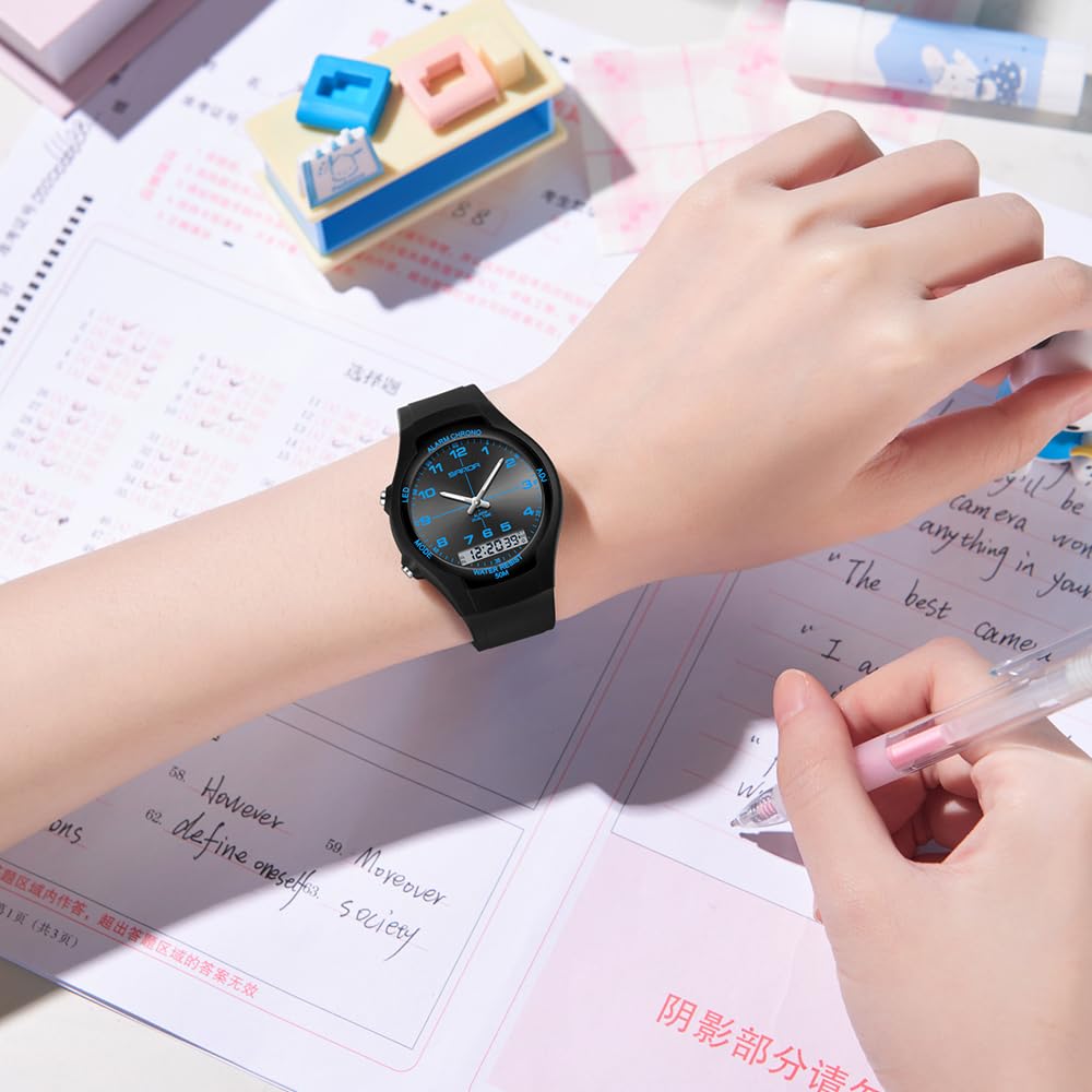 Gosasa Orologio sportivo da uomo e donna, analogico, digitale, doppio fuso orario, impermeabile fino a 50 m, sveglia, cronografo, retroilluminazione a LED, in silicone