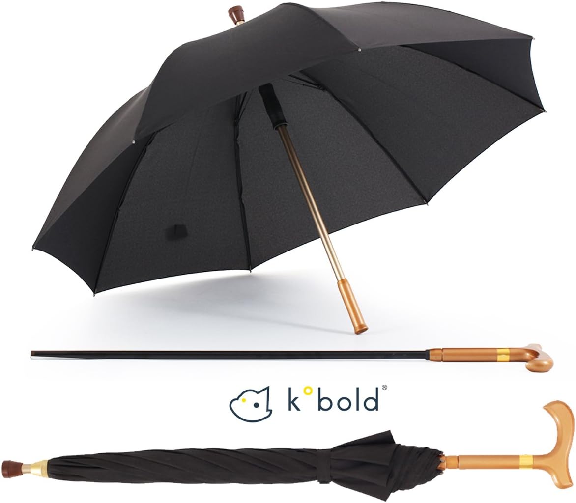 Kobold T Handle Classic Cane Black Umbrella Windproof Large