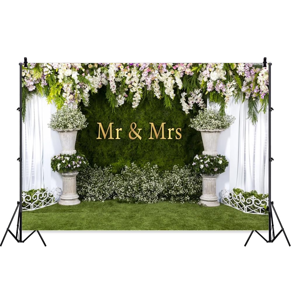 OFILA Wedding Arch Flower Backdrop 8x6ft Mr and Mrs Engagement Background Wedding Bride to Be Ceremony Anniversary Photography Backdrop Bridal Shower