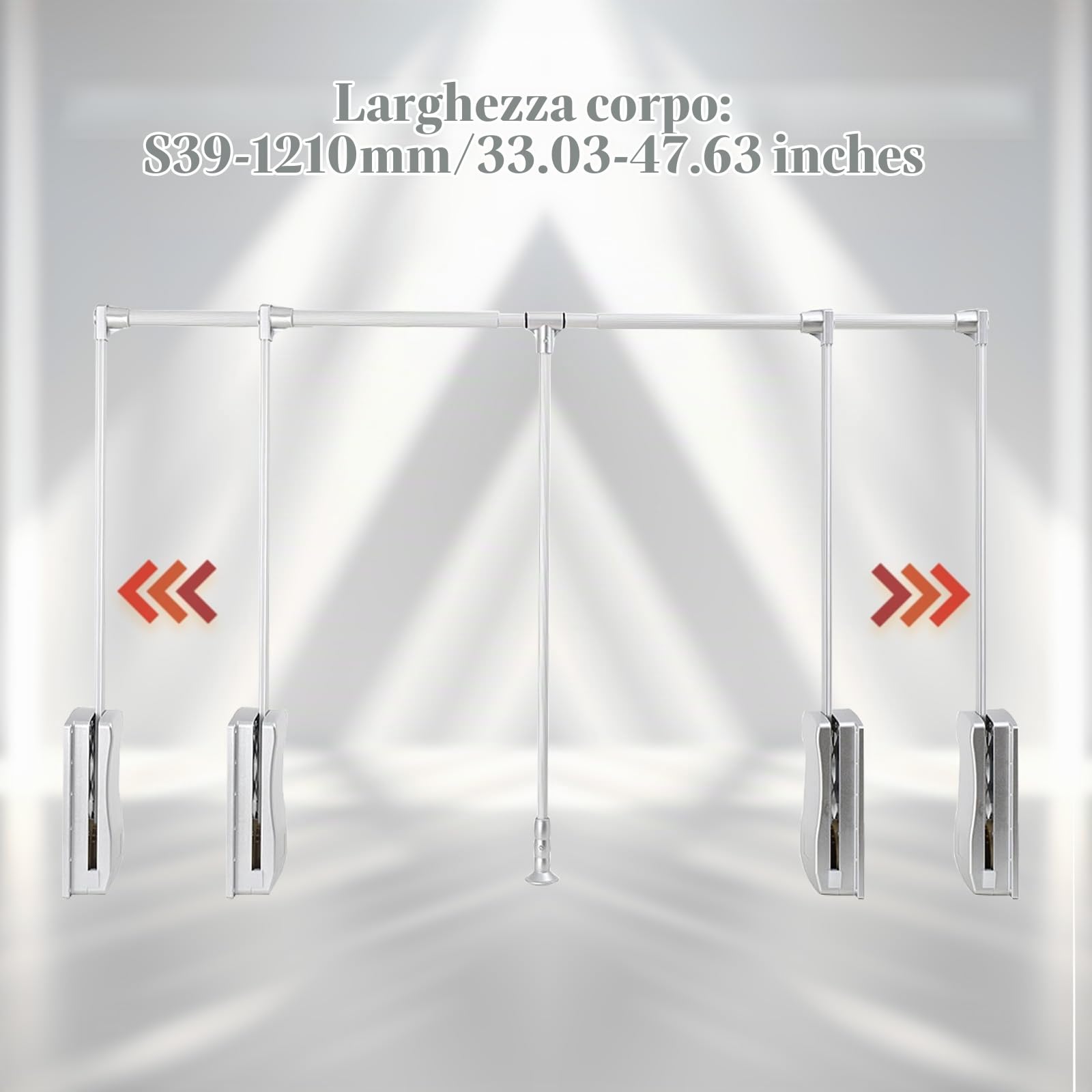Appendiabiti Saliscendi per Armadio, Appendiabiti Estraibile Regolabile da 839 a 1210 mm per Guardaroba, Meccanismo Barra Appendiabito con Apertura e Chiusura Assistita, Portata 20 kg