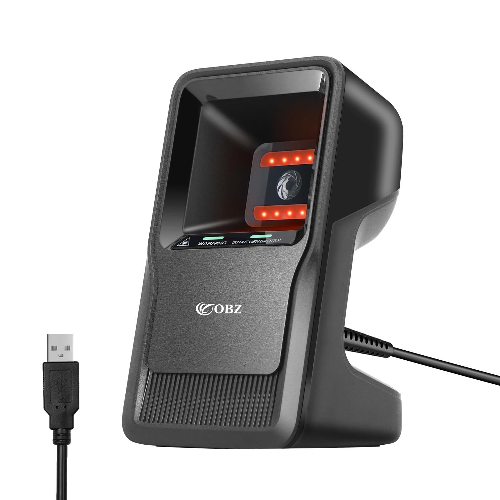 OBZ Escáner de Códigos de Barras de Escritorio Omnidireccional, 1D 2D Lector Códigos Barras y QR con USB Cable, Automático y Manos Libres Sobremesa para POS, Supermercado, Tienda, Almacén