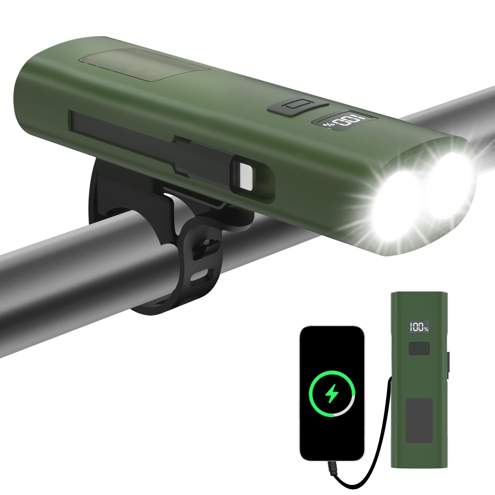 Bike Lights Front LED Torch, 1000LM Super Bright & 22 Hrs Rechargeable Lightweight - Bicycle Lights IPX4 Waterproof 6 Modes Road Mountain Cycling Fishing Woking at Night (Green)