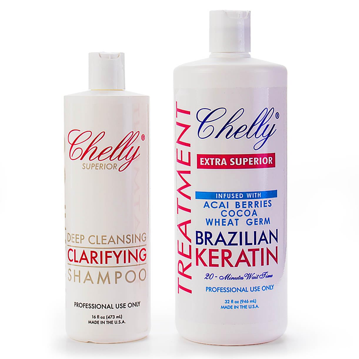 CHELLYEXTRA SUPERIOR Brazilian Keratin Infused with ACAI BERRIES COCOA WHEAT& Clarifying Shampoo COMBO