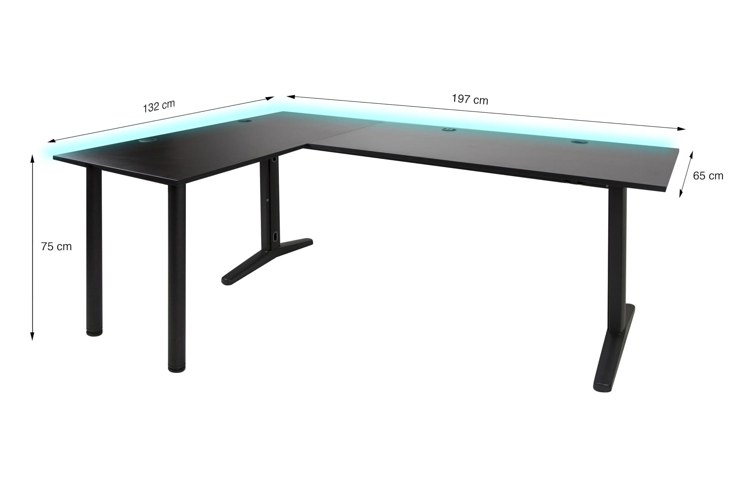 V2 LED Gaming Eckschreibtisch, 197 x 132 cm, L-förmiger RGB-Spieltisch, USB-HUB, Kabelmanagement, L-förmiger Computertisch (Links, Schwarz)