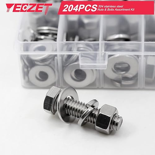 Vista 12 de YEEZET Kit de 579 tornillos y tuercas 1/4-20 5/16-18 3/8-16 de acero inoxidable 18-8 resistentes tornillos hexagonales tuercas arandelas kit