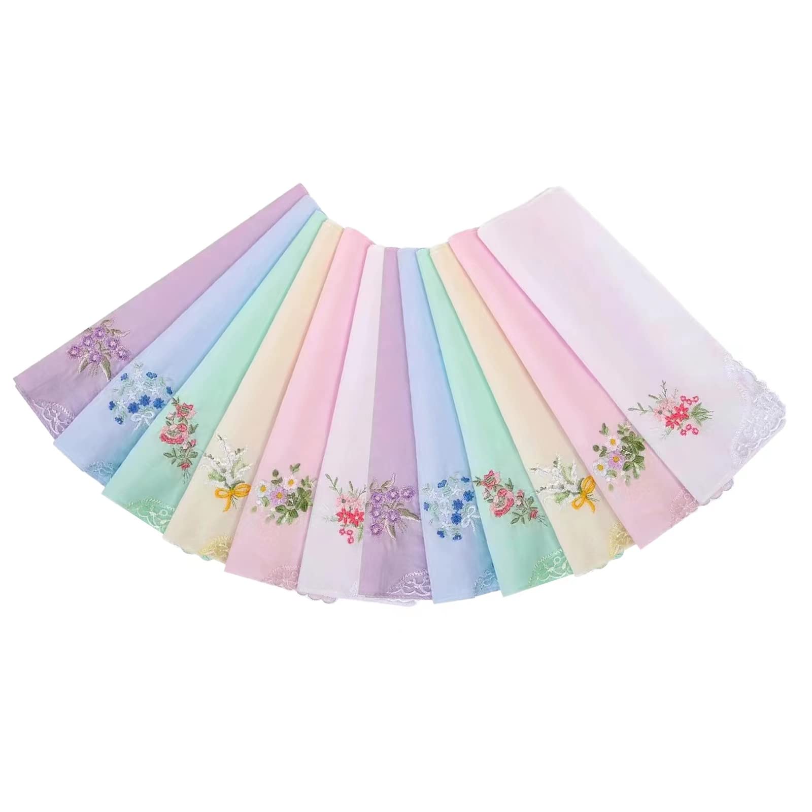 Jukloos Women's 12 Pack Cotton Embroidery ' Vintage Floral Lace Handkerchiefs For Wedding Party (12 Pack)