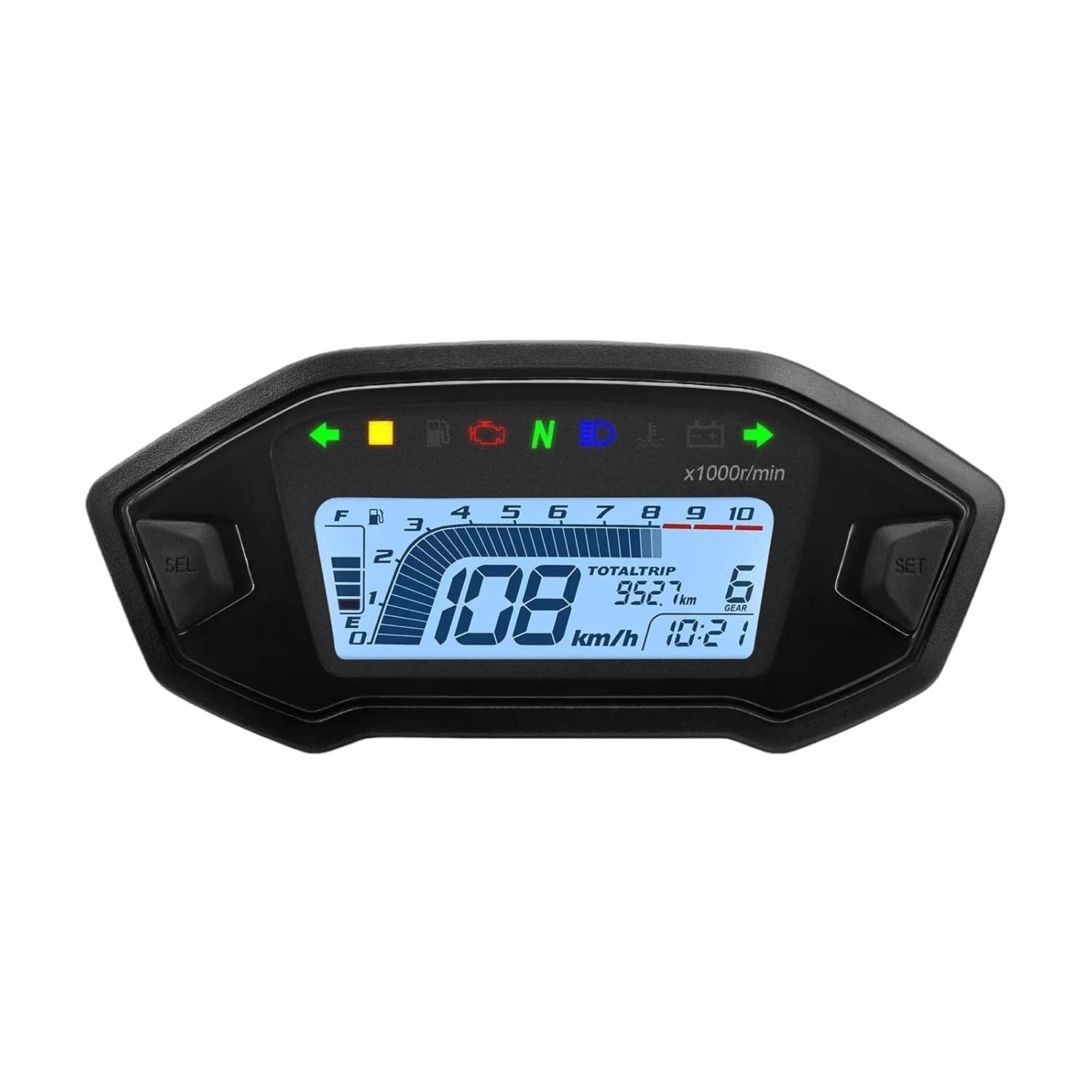 Motorcycle Speedometer Tachometer Universal 10000RPM Motorcycle Digital Speedometer Tachometer Odometer Dashboard 7 Colors Display Instrumentation Panel