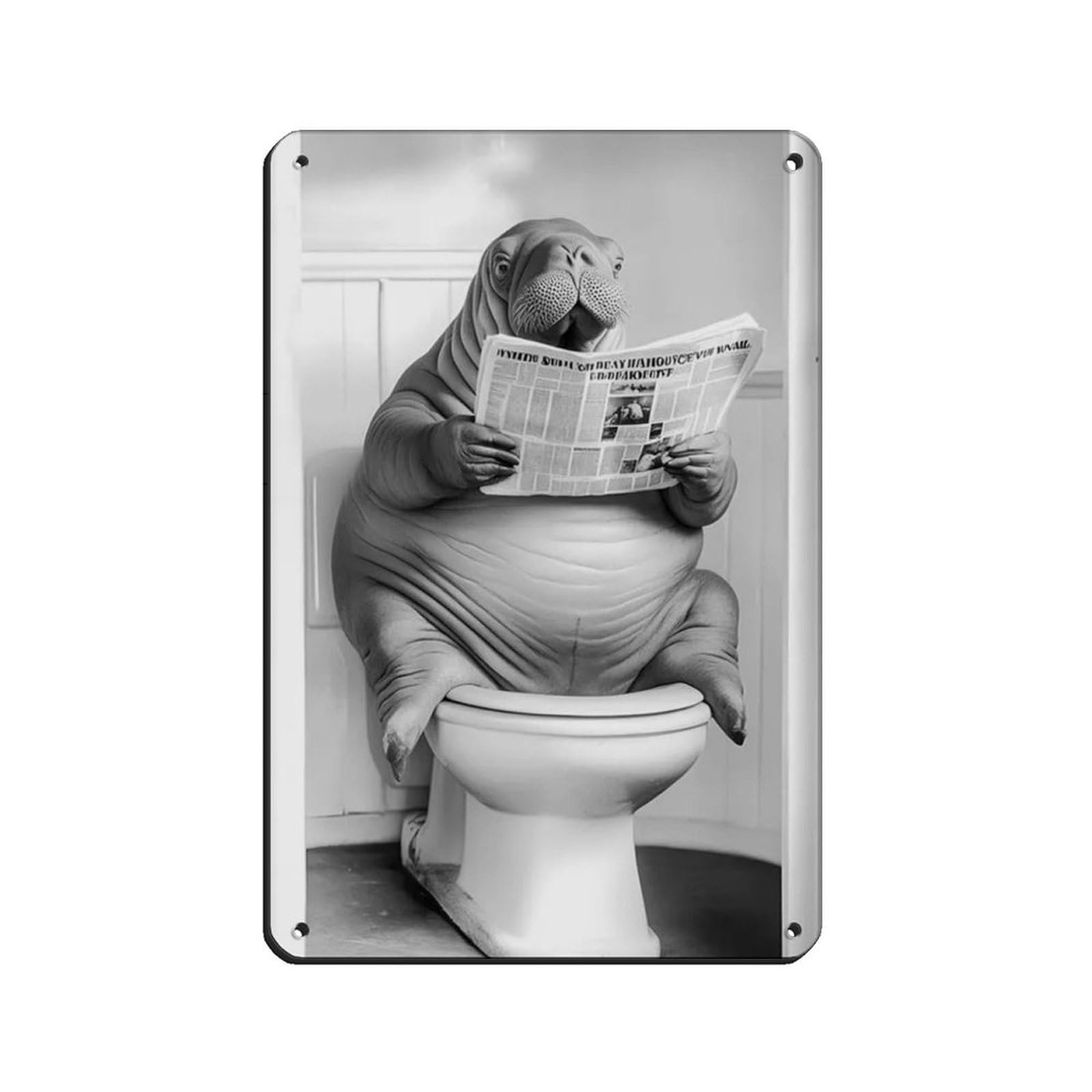 Walrus Sitting on The Toilet Reading A Newspaper Tin Sign Vintage Metal Pub Club Cafe Bar Home Wall Art Decoration Poster Retro 8x12inch(20x30cm)
