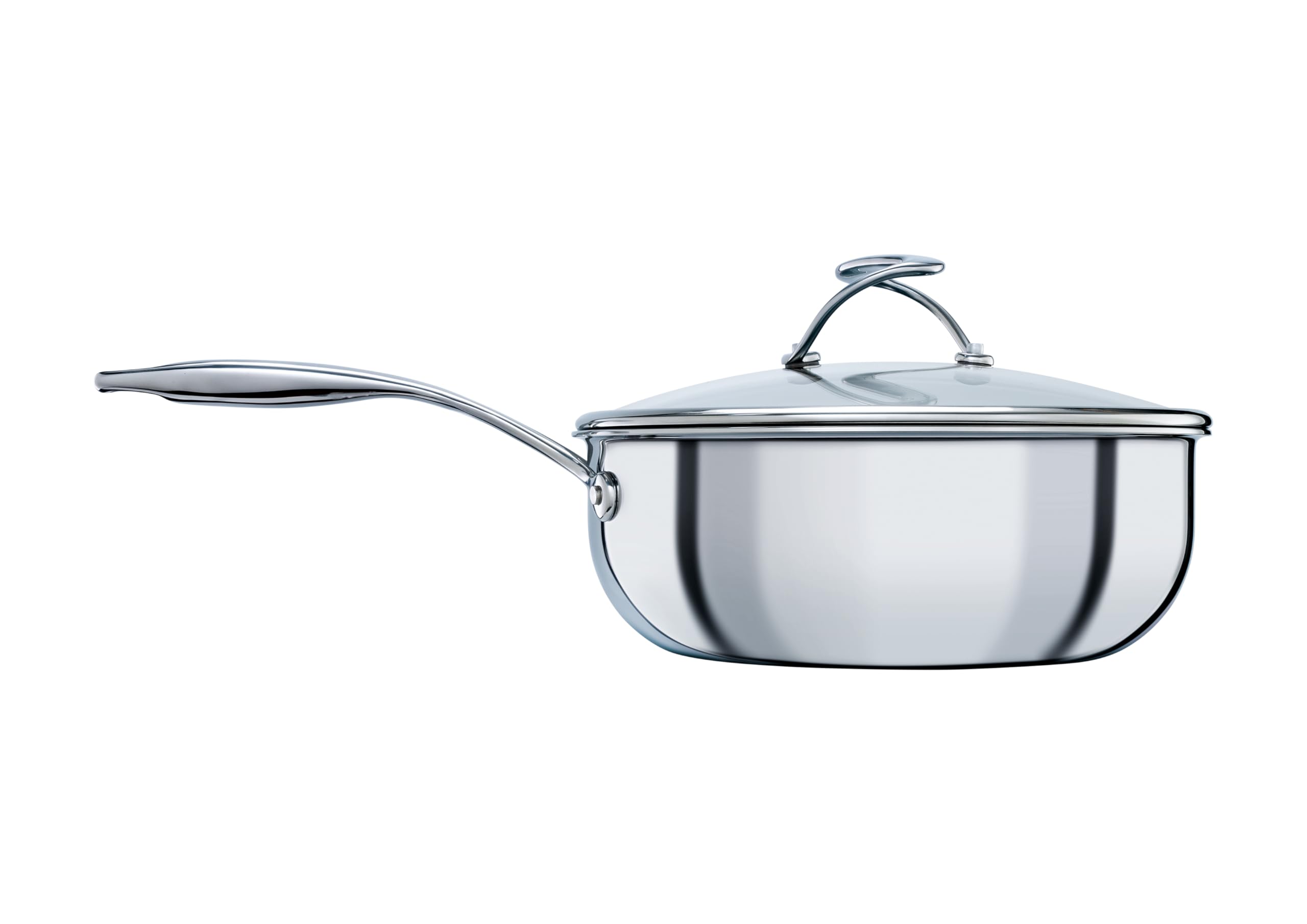 Circulon SteelShield C Series Stainless Steel Deep Frying Pan with Lid 24cm / 3.3L - Induction Saute Pan with Lid & Metal Spoon - Hybrid Non Stick, Metal Utensil Safe & Dishwasher Safe Cookware