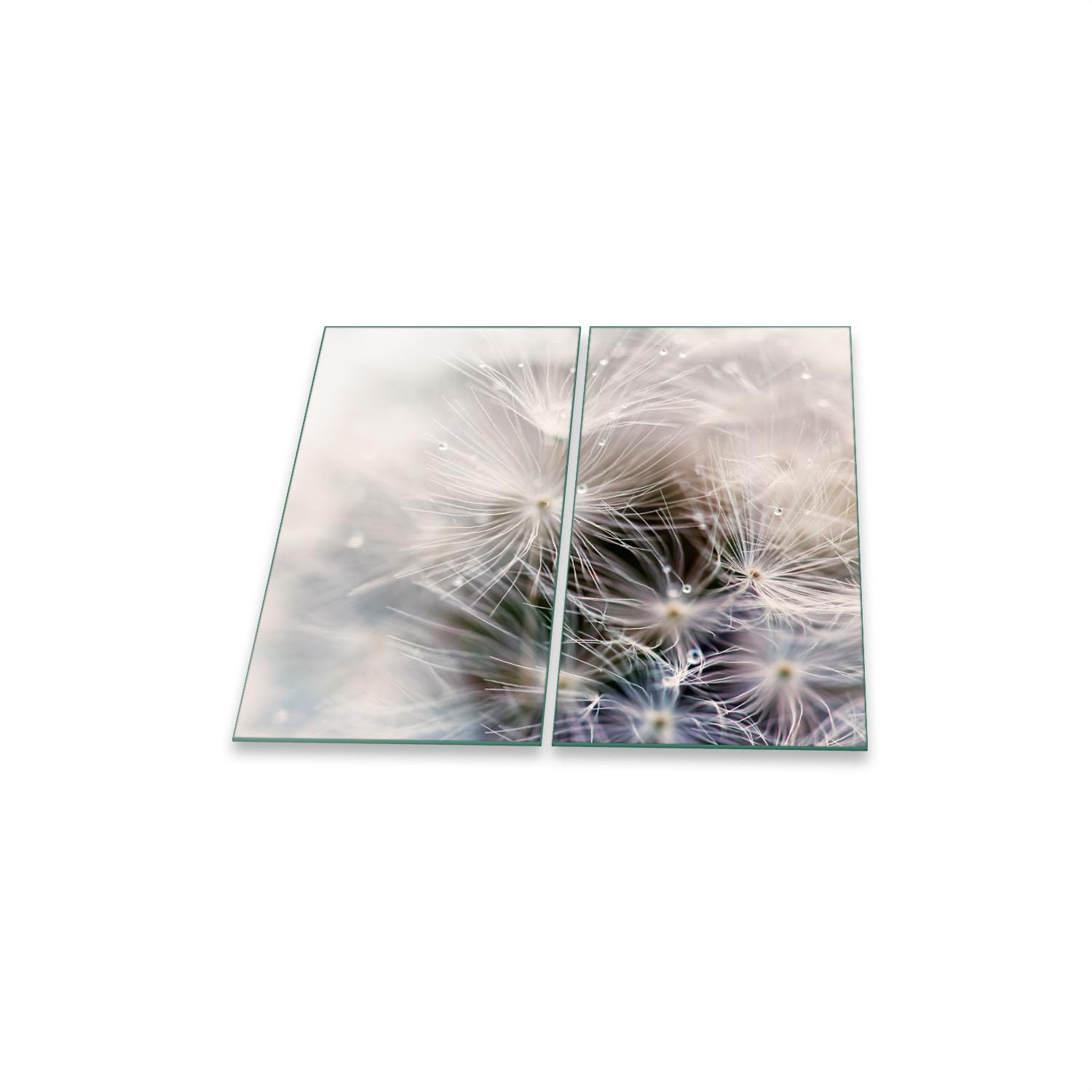 Herdabdeckplatte Abdeckung Ceranfeld Abdeckplatte Schneidebrett 2-Teilig 60x52 Pusteblume Grau Spritzschutz Glasplatte Ceranfeldabdeckung Schutz Herdschutz Sicherheitsglas Glasschneidebrett 2x30x52