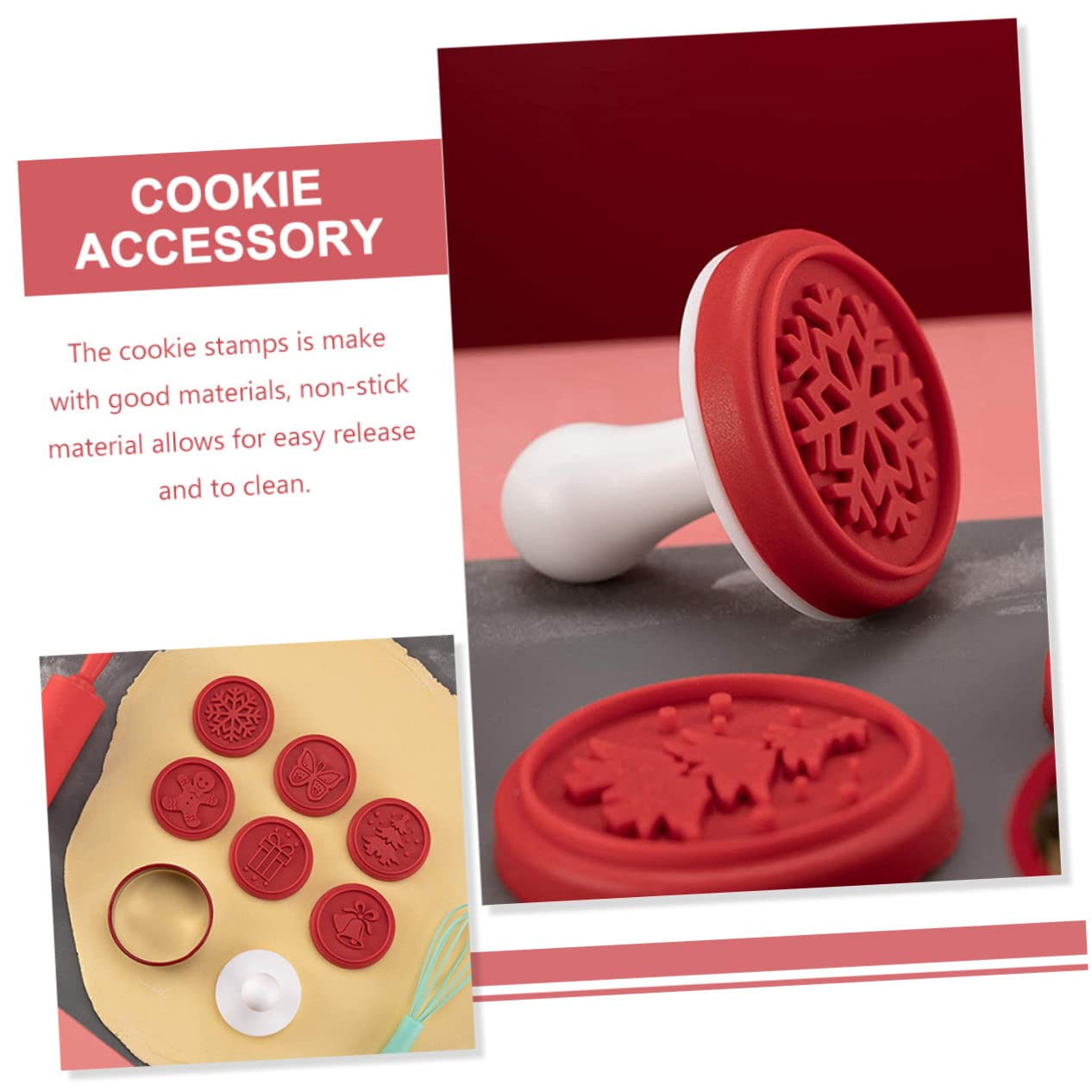 MAGICLULU 5 Juegos sello de galleta kitchen gadgets accesorios cocinita dibujos animados molde de pastel horneado sello decorativo para galletas accesorios para galletas gel de sílice rojo