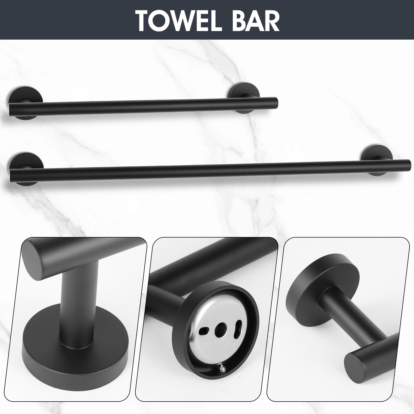 15 Piece Matte Black Bathroom Hardware Set, Towel bar Set Include 24 inch Bathroom Towel bar,Bathroom Towel Rack,Towel Ring,Toilet Paper Holder, Towel Hook, Bathroom Accessories Set