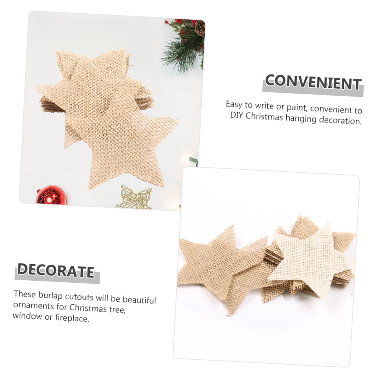 SEWACC 100piezas Adornos Navideños De Para Decoración De Árbol Puerta y Pared Estrellas De Yute Para Manualidades De Navidad
