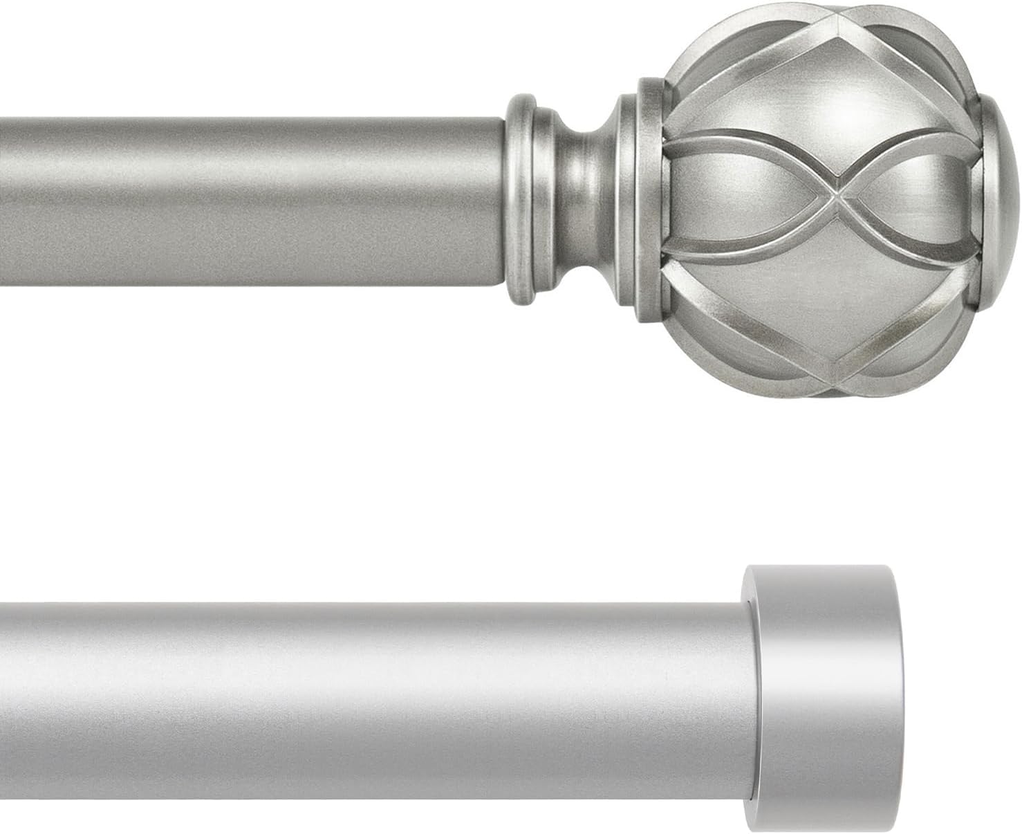 KAMANINA Bundle of 48 to 84 inches and 32 to 144 inches Curtain Rods, Netted Texture End and Cap End, Silver
