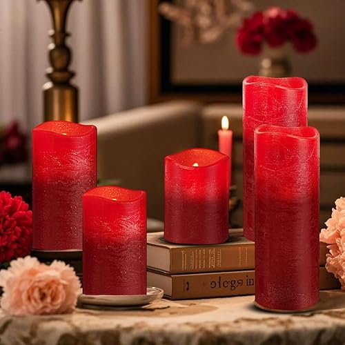 Miniatura 5 de LIVILLA Velas sin llama de vidrio rojo con control remoto y temporizador, velas sin llama LED, velas de vidrio sin llama con pilas