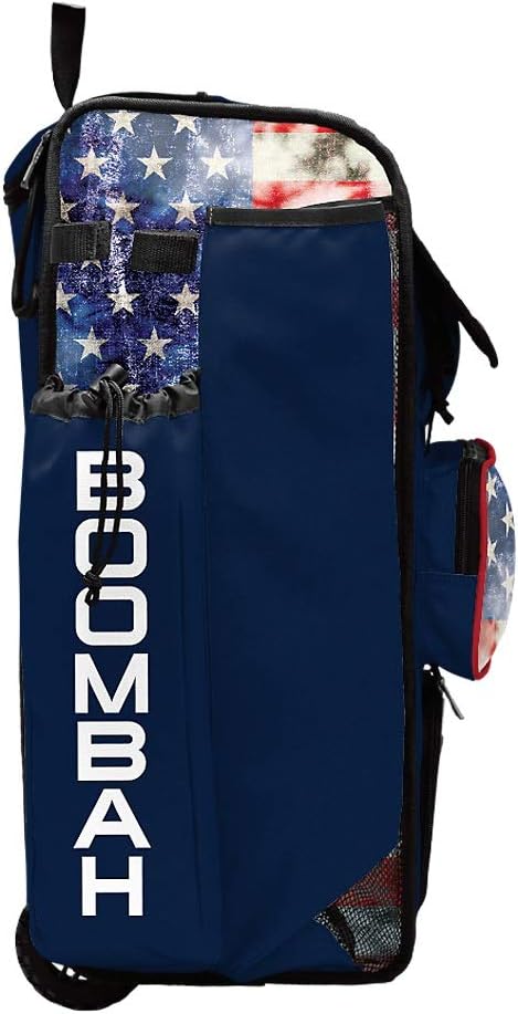 Boombah Rolling Catchers Superpack 2.0 Baseball/Softball Gear Bag - 23-1/2" x 13-1/2" x 9-1/2" - Old Glory Navy/Red/White - Telescopic Handle - Holds 4 Bats - Wheeled Version