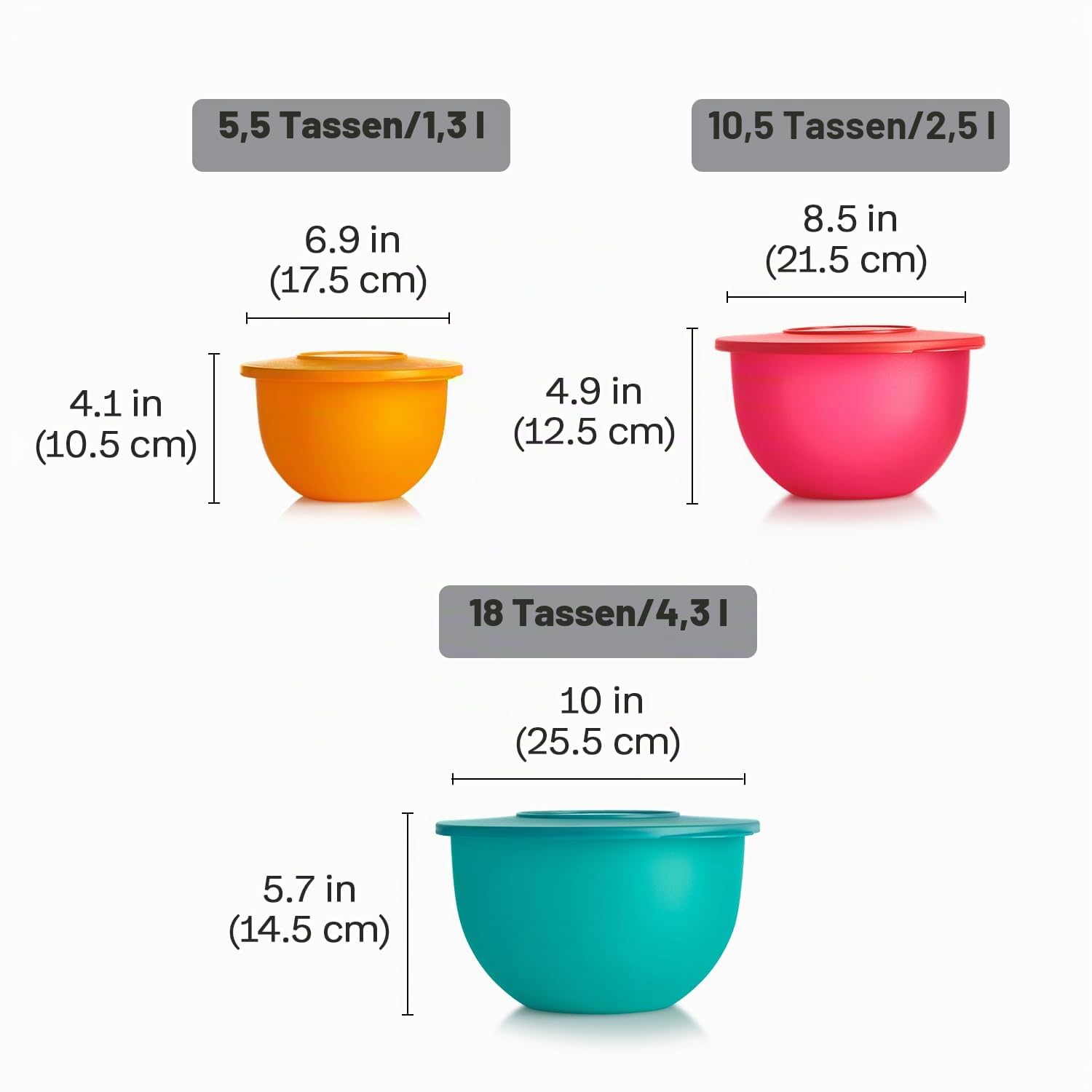 Tupperware Impressions Klassisches Frischhalteset mit 3 Schüsseln, mehrfarbig, spülmaschinenfest und BPA-frei (3 Behälter, 3 Deckel)