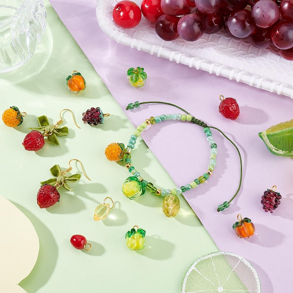 AHANDMAKER 32Pcs Fruit Glass Charmsuit - 8 Styles Lampwork Fruit Charms - Crystal Food Charms - Pineapple, Strawberry, Grapes - DIY Craft Necklace Jewellery Making - Image 5