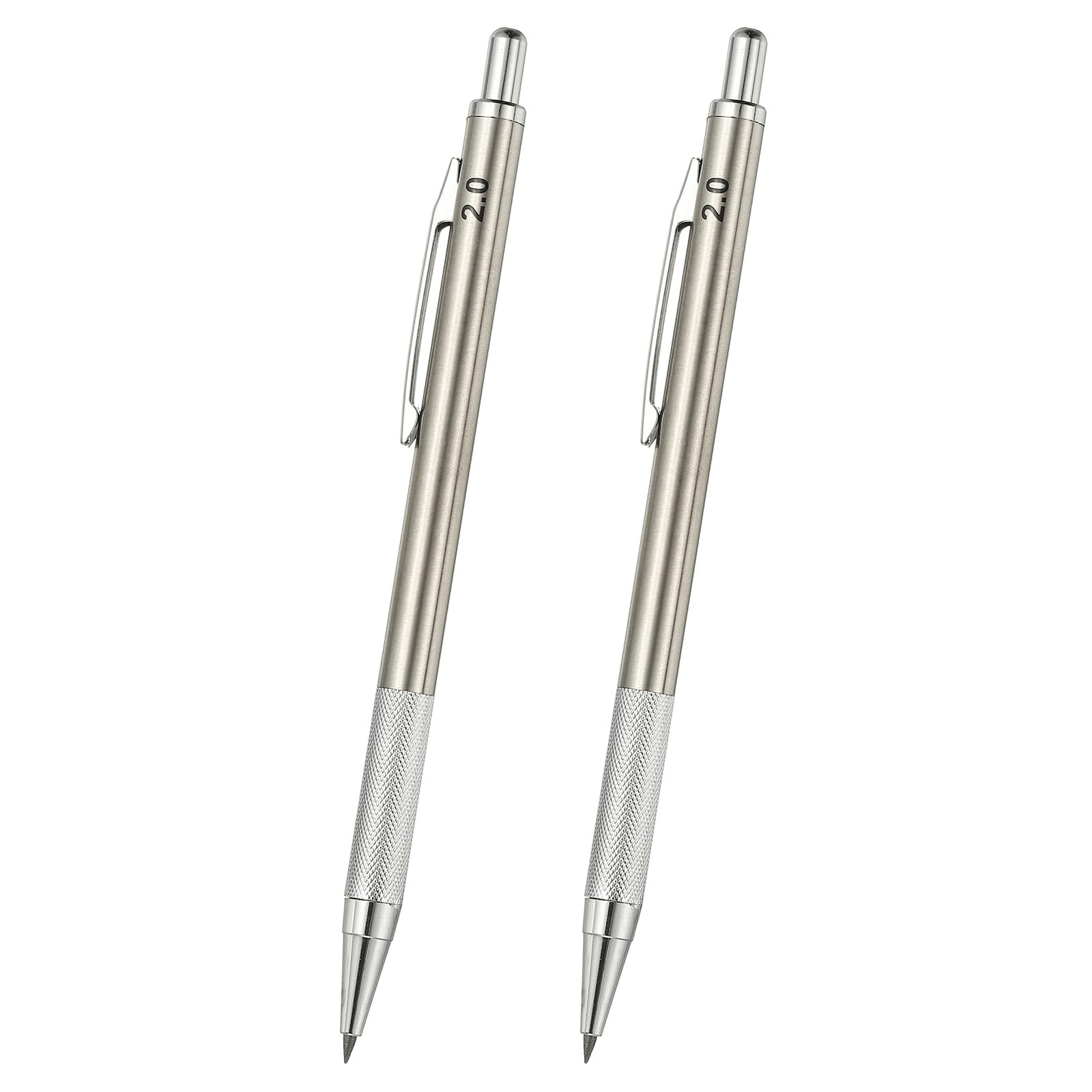 PATIKIL 2Pcs Mechanical Pencil 2mm, Lead Pencils Mechanical Holder Automatic Metal Holder for Drawing Art Sketching Woodworking, Silver