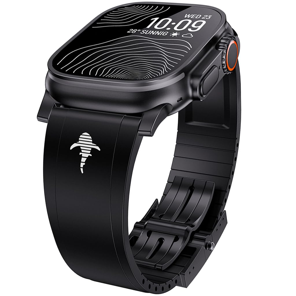 SEURE FKM Correa para Apple Watch 49 mm Sport The Shark | Edición en estilo industrial moderno 316L Acero inoxidable Cierre de mariposa para Apple Watch Ultra 3/2/1 Hombre