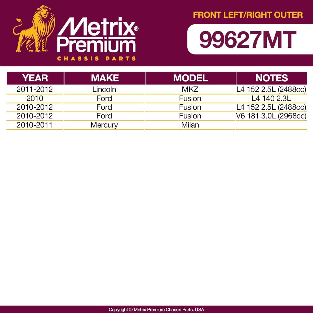 Metrix Premium Chassis Parts - Front Left & Right Outer Tie Rod End Kit Fits 2011-2012 Lincoln MKZ, 2010-2012 Ford Fusion, 10-11 Mercury Milan, Replacement ES800798, ES800797, Made in Europe