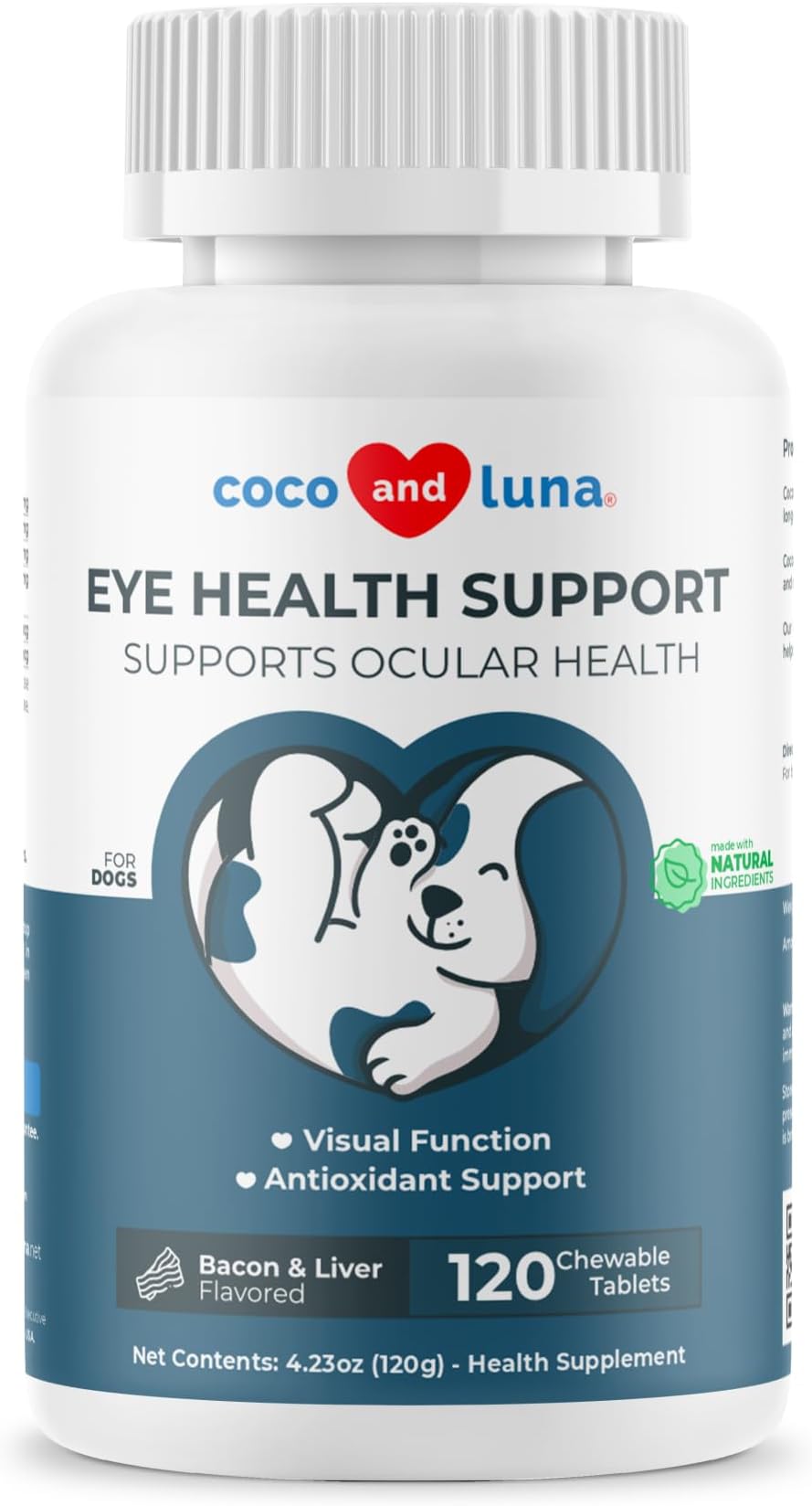 Eye Support for Dogs - 120 Chewable Tablets - Supplements for Vision, Eye Vitamins for Dogs, with Cod Liver Oil Antioxidant, Omega 3 EPA and DHA Fatty Acids.