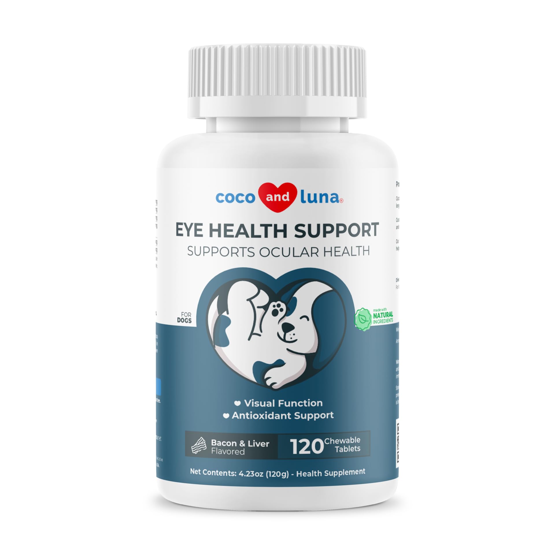 Eye Support for Dogs - 120 Chewable Tablets - Supplements for Vision, Eye Vitamins for Dogs, with Cod Liver Oil Antioxidant, Omega 3 EPA and DHA Fatty Acids.