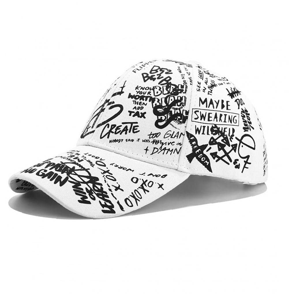 Pinicecore Men's White 1 Pc Baseball Cap Street Print Graffiti Hat Fashion Outdoor Sunscreen Adjustable,