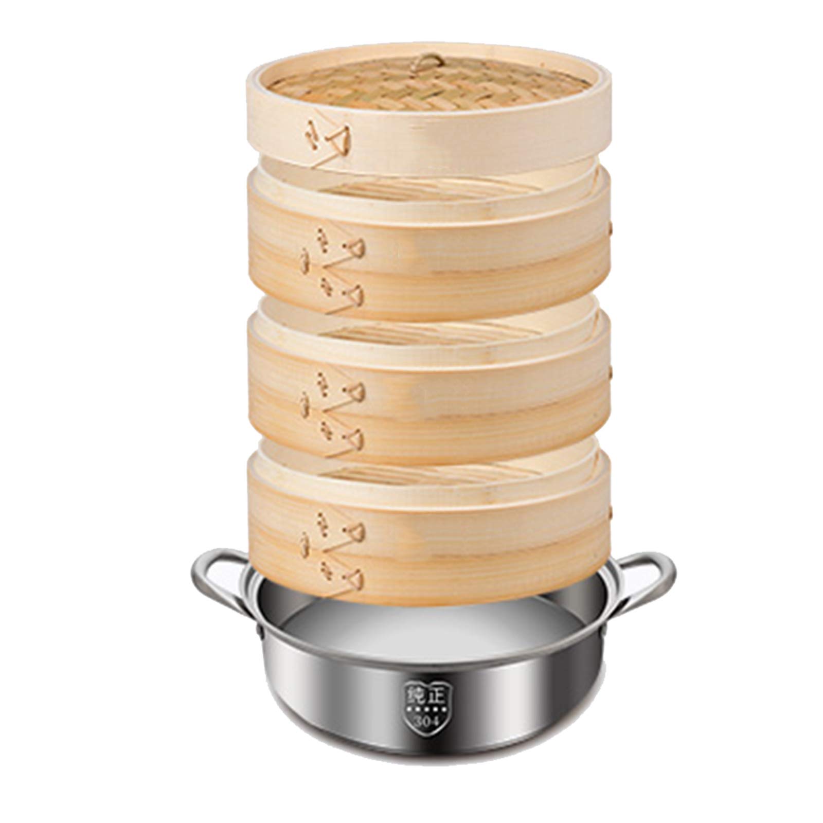 Cestino per La Cottura A Vapore in Bambùper Cucinare,Vaporiere Cinesi A 3 Livellicon Pentola E Coperchio in Acciaio Inossidabile,Perfetto per Riso, Verdure, Carne, Pesce E Dim Sum