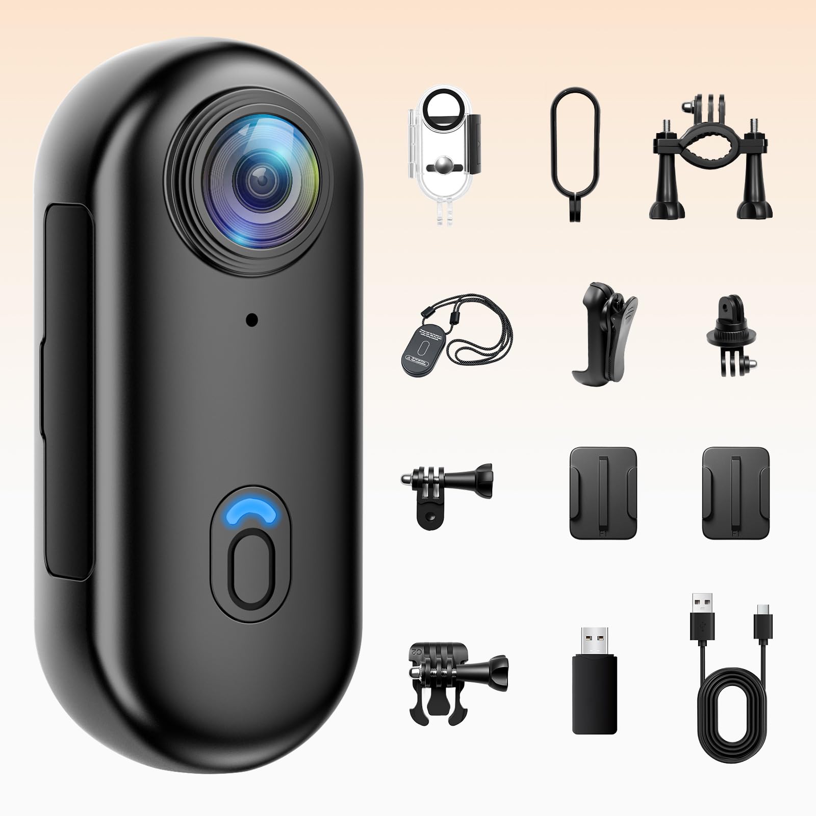 Mini Action Cam 4K, Portable Vlogging Camera WiFi, Fotocamera Subacquea Impermeabile 30M, POV Camera Body Cam 38g,150 Min Rotazione a 360° per Bici/Moto, Subacquea, Sci Ideale Sport Estremi