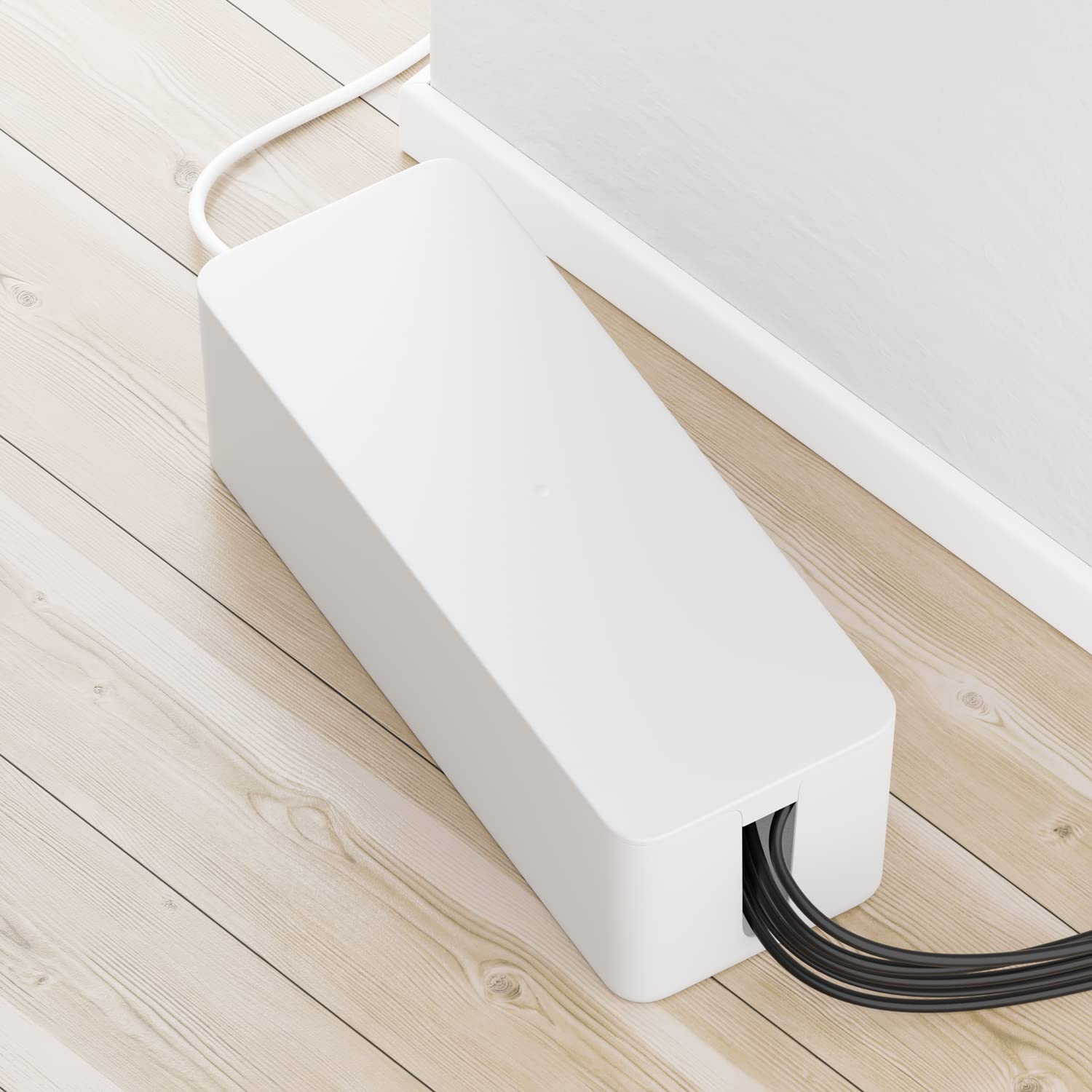 deleyCON Caja para Gestionar Caja Organizadora de Cables 40,5cm x 15,3cm x 13cm Plástico Robusto 2 Guías de Cables Protección y Seguridad Blanco
