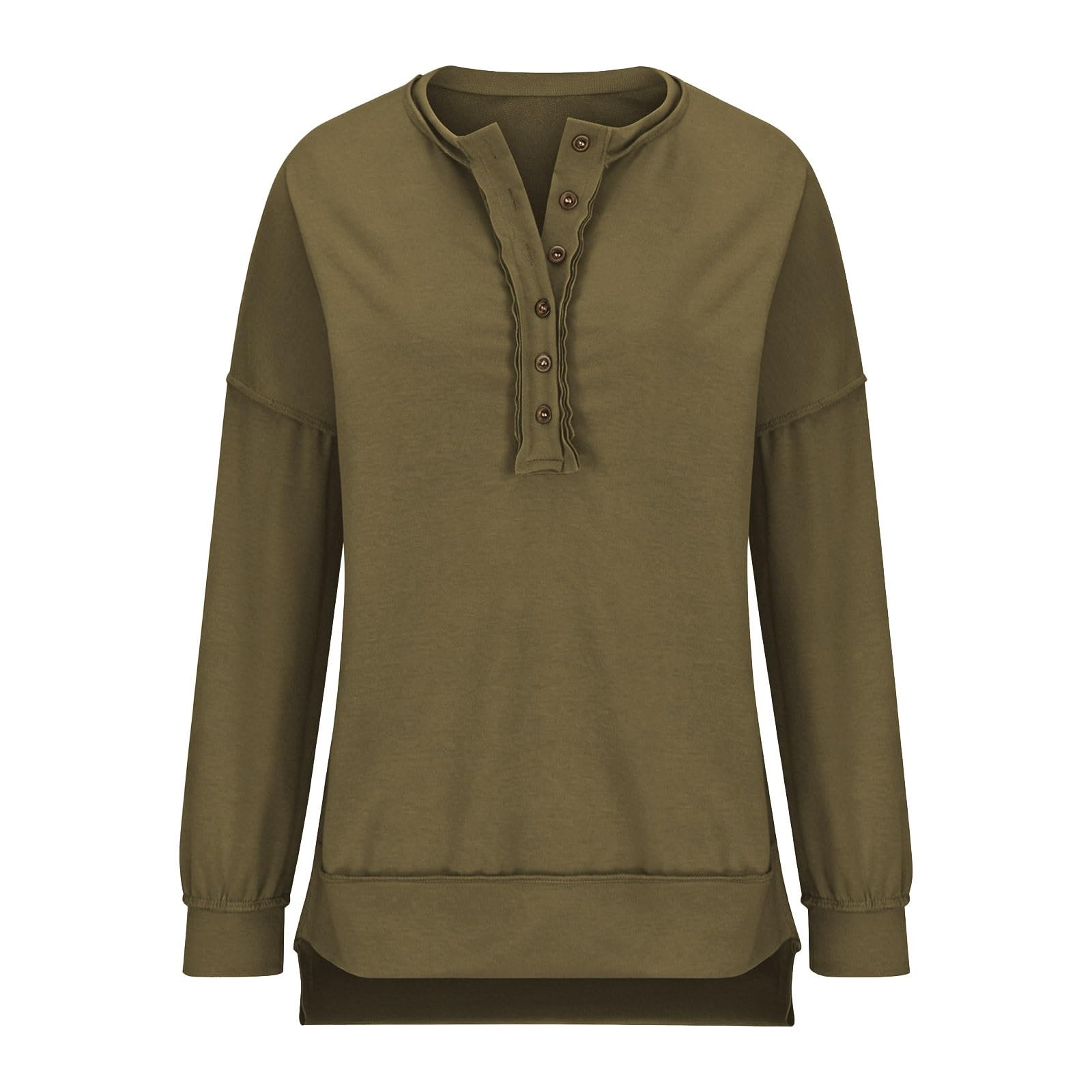 Sudadera con Capucha de Manga Larga, Corte Holgado, Color Liso, Cuello y Cierre de Botones para Mujer, Bolsillos Laterales, cómoda para el día a día y el Fin de Semana, única