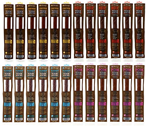 ETTA SAYS! Yumm Meat Stick Treats for Dogs  Pack of 24  Made in The USA, Human Grade, No Added Hormones, No Nitrates or Nitrites, No MSG, Gluten-Free, Soy-Free (Variety Pack of 24)