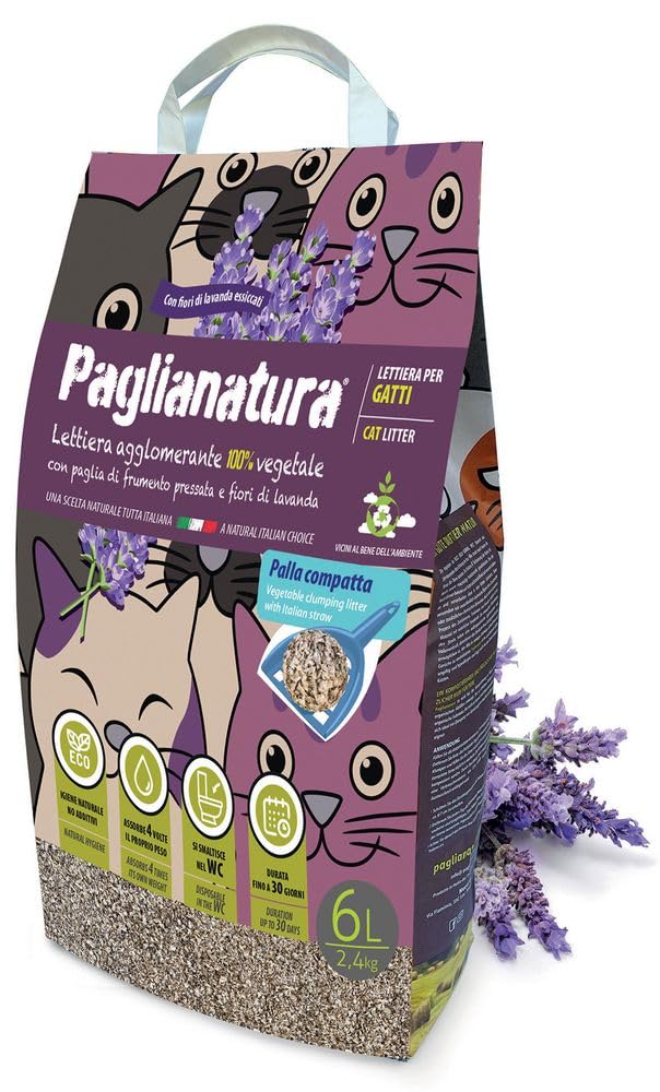Paglianatura - Cat Litter Box - 2.4 kg (6 LT) - High Absorbency, Odor Control, Eco-Friendly (Lavender)