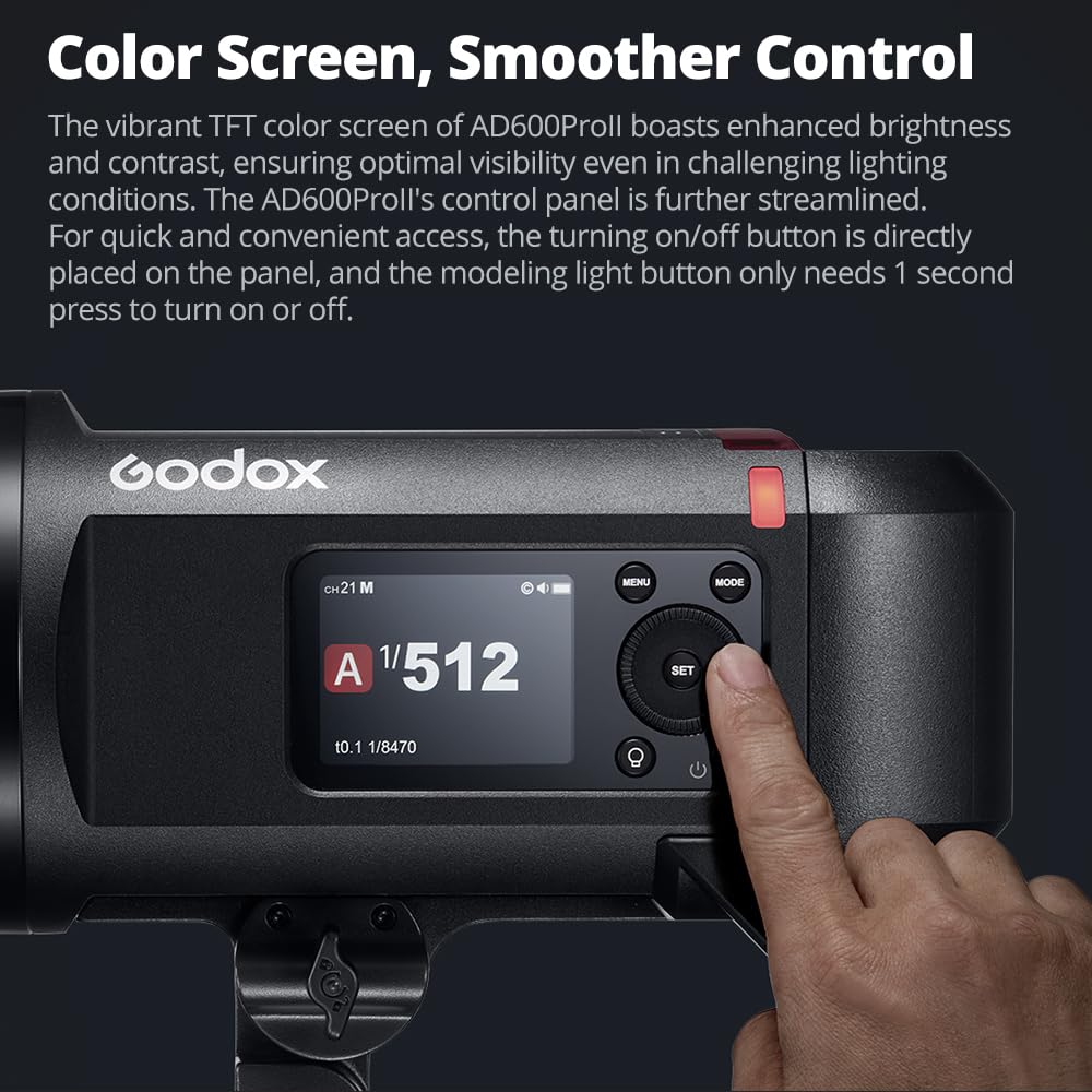 Godox AD600ProII AD600 Pro 600 Ws Flash per esterni, sistema X 2.4 G, TTL GN87 HSS 1/8000s, 40 W Bi-Color 2800K-6000K, 0.01s~0.9s tempo di riciclaggio, 2600mAh Batteria al litio AD600PRO