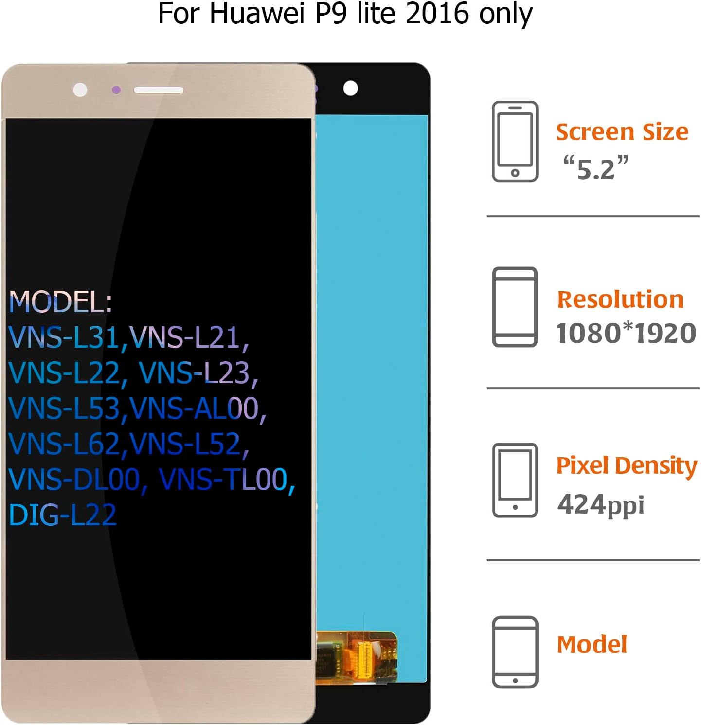 A-MIND for Huawei P9 Lite 2016/G9 Lite/Honor 8 Smart Screen Replacement VNS-L31 VNS-L21 VNS-L22 VNS-L23 LCD Display Full Assembly Repair Kits with Tools,Can't Work on p9 lite 2017 (Gold)