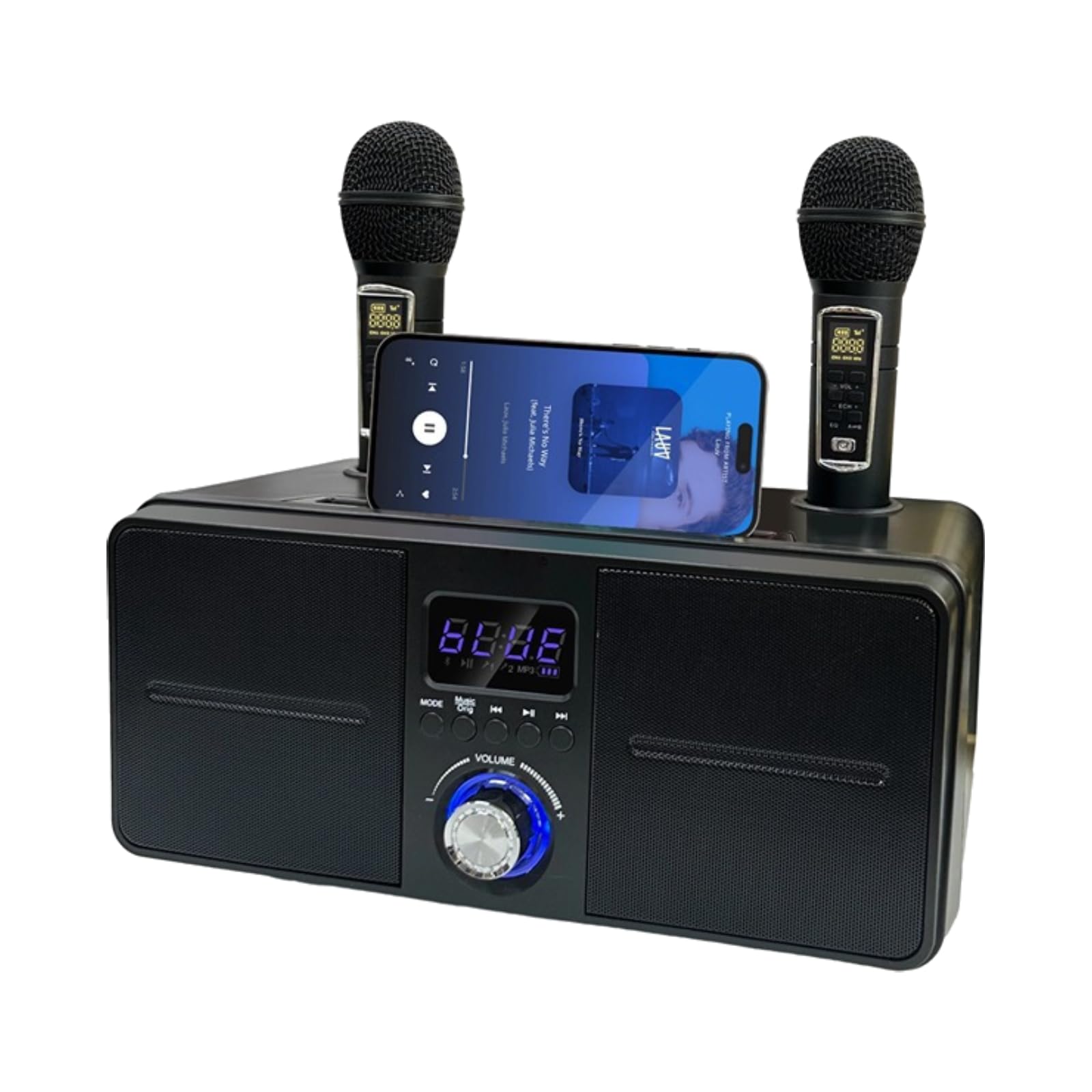 Karaoke Bluetooth, Casse Karaoke con 2 Microfoni Wireless, PA Bluetooth Portatile, Altoparlante Karaoke con Supporto per Cellulare/USB/TF/AUX