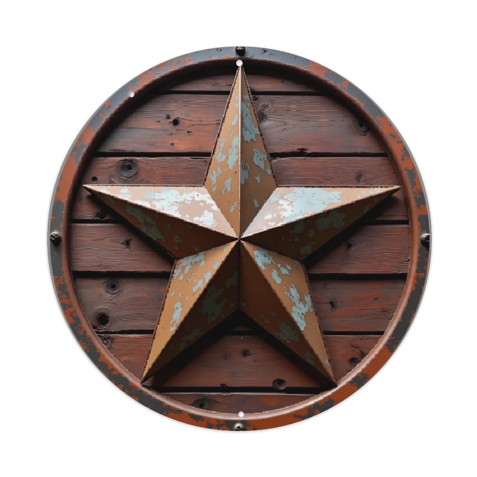 Rustic Star On Wood Vintage Metal Tin Sign Retro Wall Decor for Home Bar Garage Cafe, Indoor & Outdoor Decorative，circle Metal Poster, 8x8 Inch