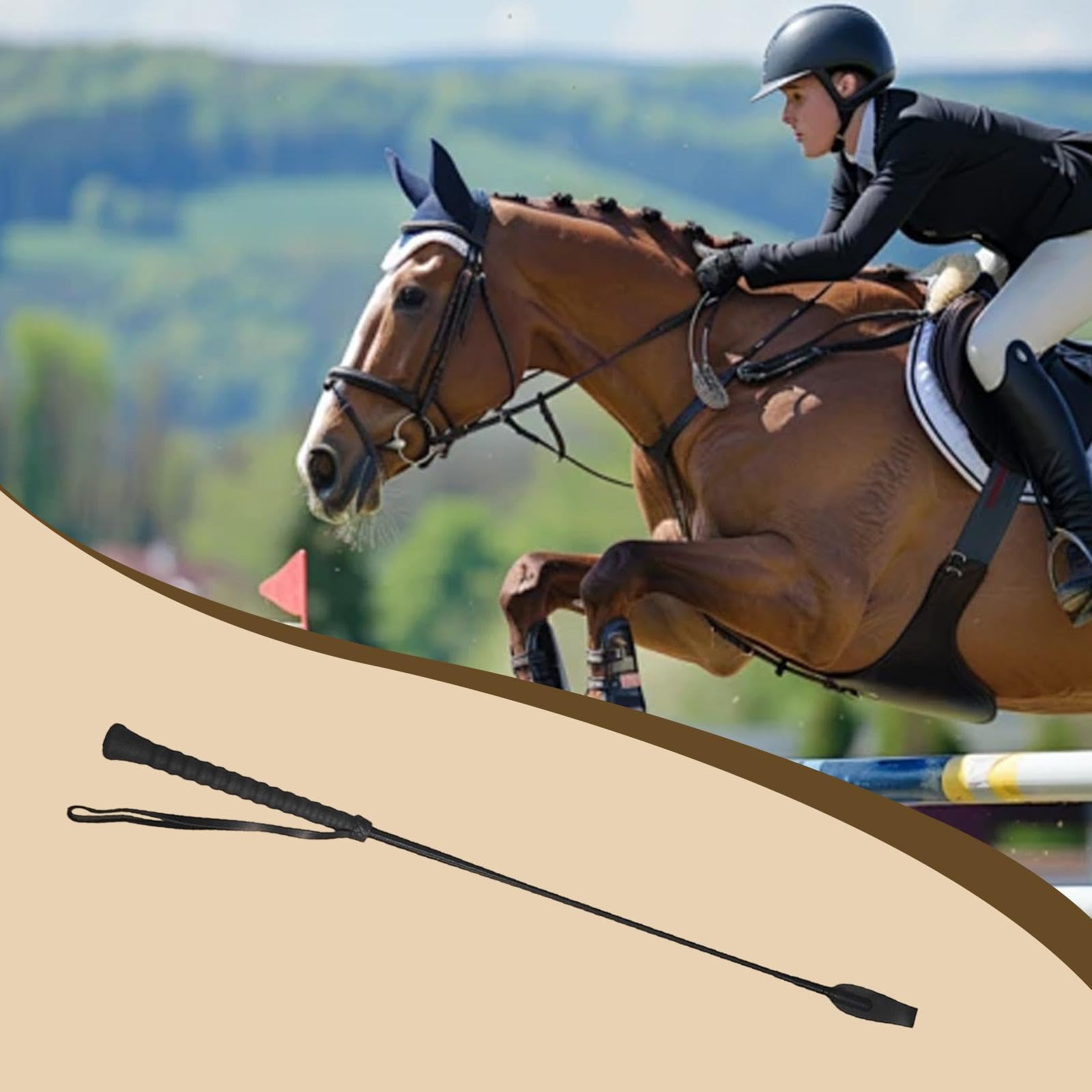 Frusta da Equitazione per Cavalli in PU Resistente, Impugnatura Antiscivolo, Attrezzatura per Equitazione e addestramento equestre.